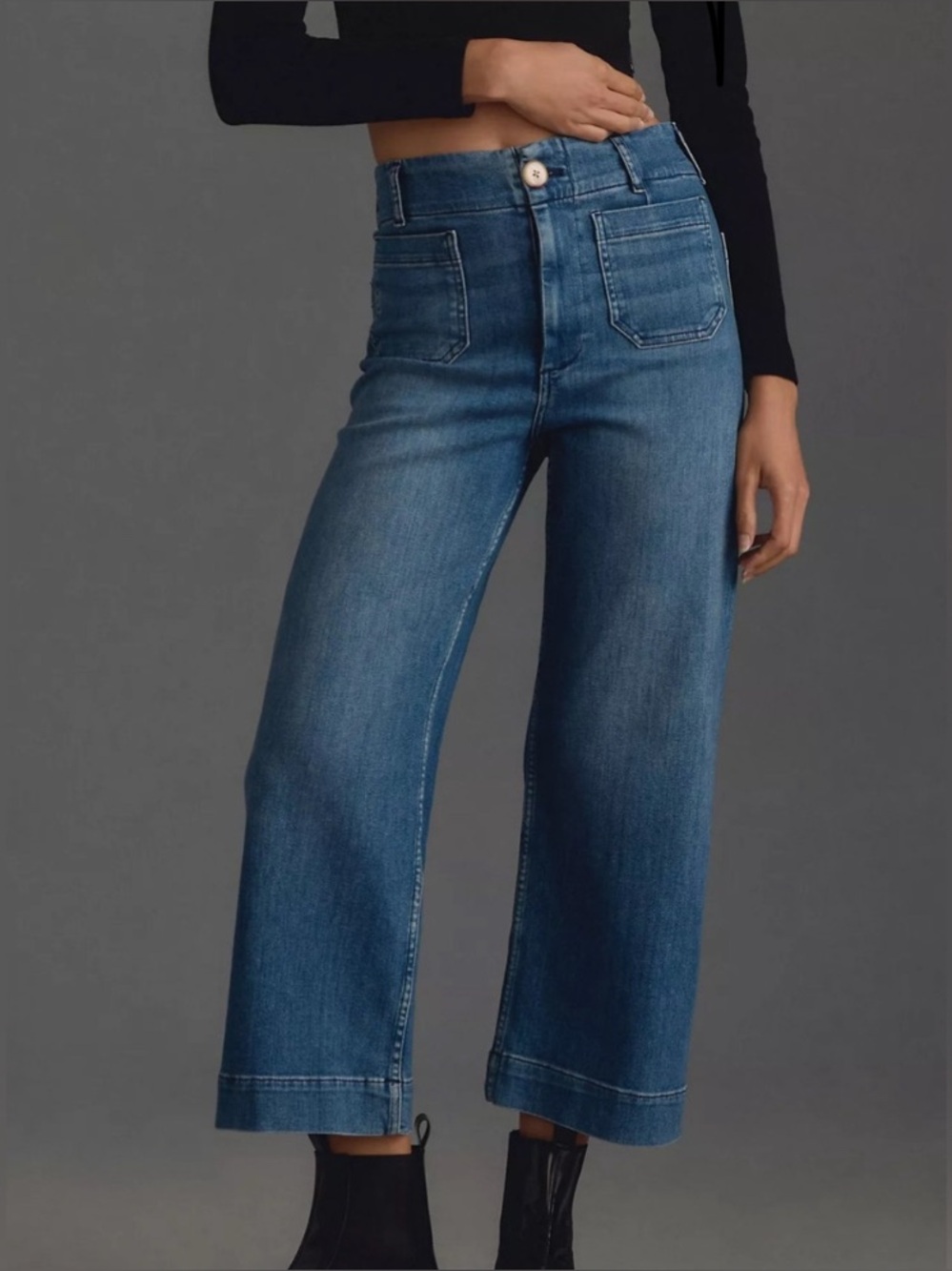 The Collette Denim Cropped Wide-Leg Jeans by Maeve size 25
